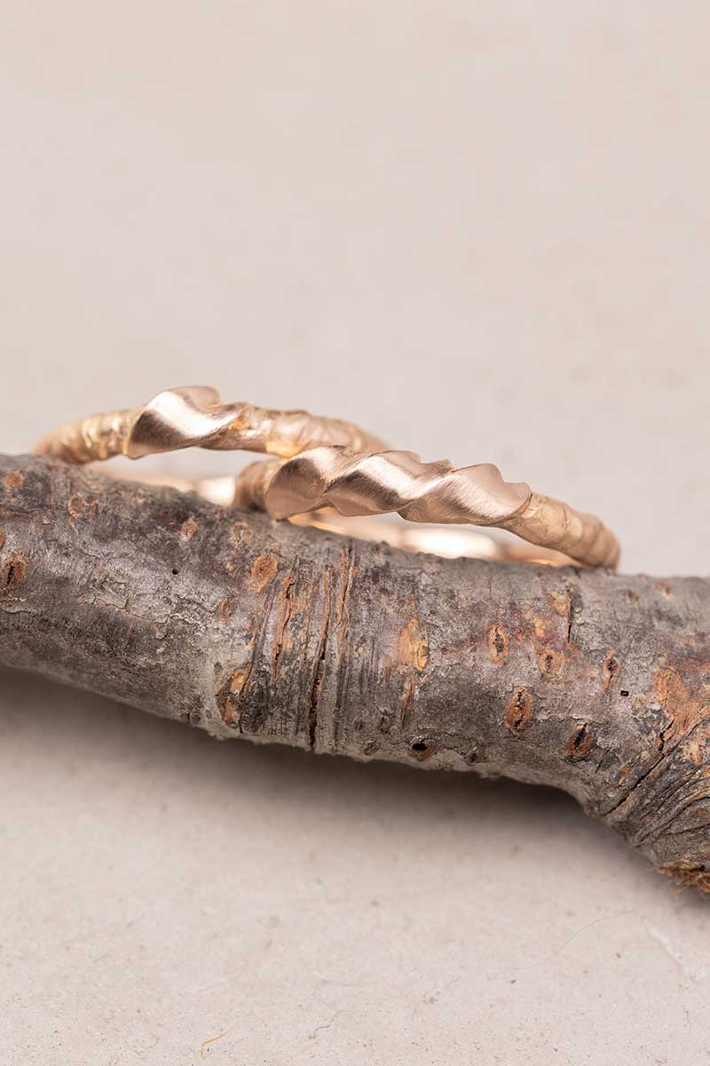 Sakura Petal Ring wedding band with organic texture inspired by cherry blossom petals