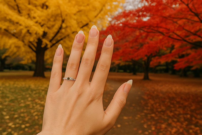 Golden ginkgo and red maple trees in Shinjuku Gyoen park in autumn